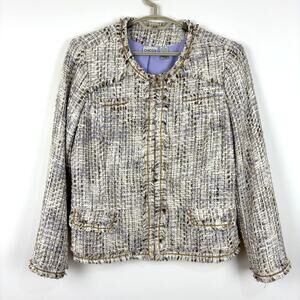 Chico's Tweed Blazer Jacket Beige Gold Metallic Lady Jacket 2/Large pockets